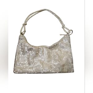 Rhinestone Mesh Shoulder Bag Y2K Silver Sparkly Mini Purse Evening Bag